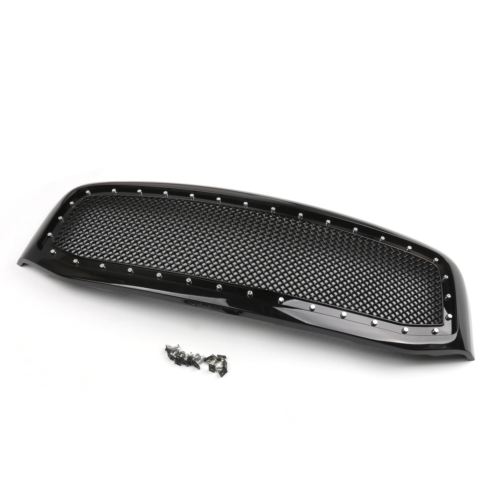 Dodge Ram 1500 2500 3500 2006-2008 Mesh Rivet Grill Replacement Front Hood Black / Chrome Grille