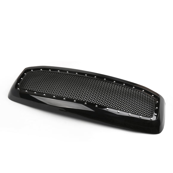 2006-2008 Dodge Ram 1500 2500 3500 Grille avant en maille style rivet Noir brillant Grille de pare-chocs avant