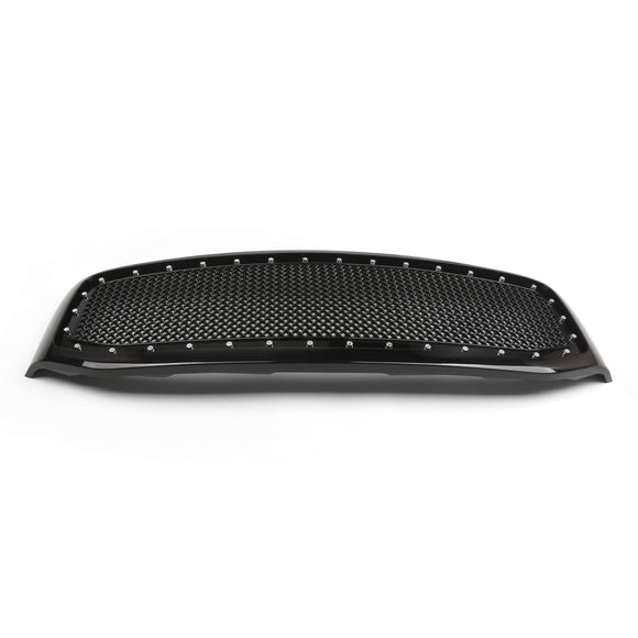 2006-2008 Dodge Ram 1500 2500 3500 Grille avant en maille style rivet Noir brillant Grille de pare-chocs avant