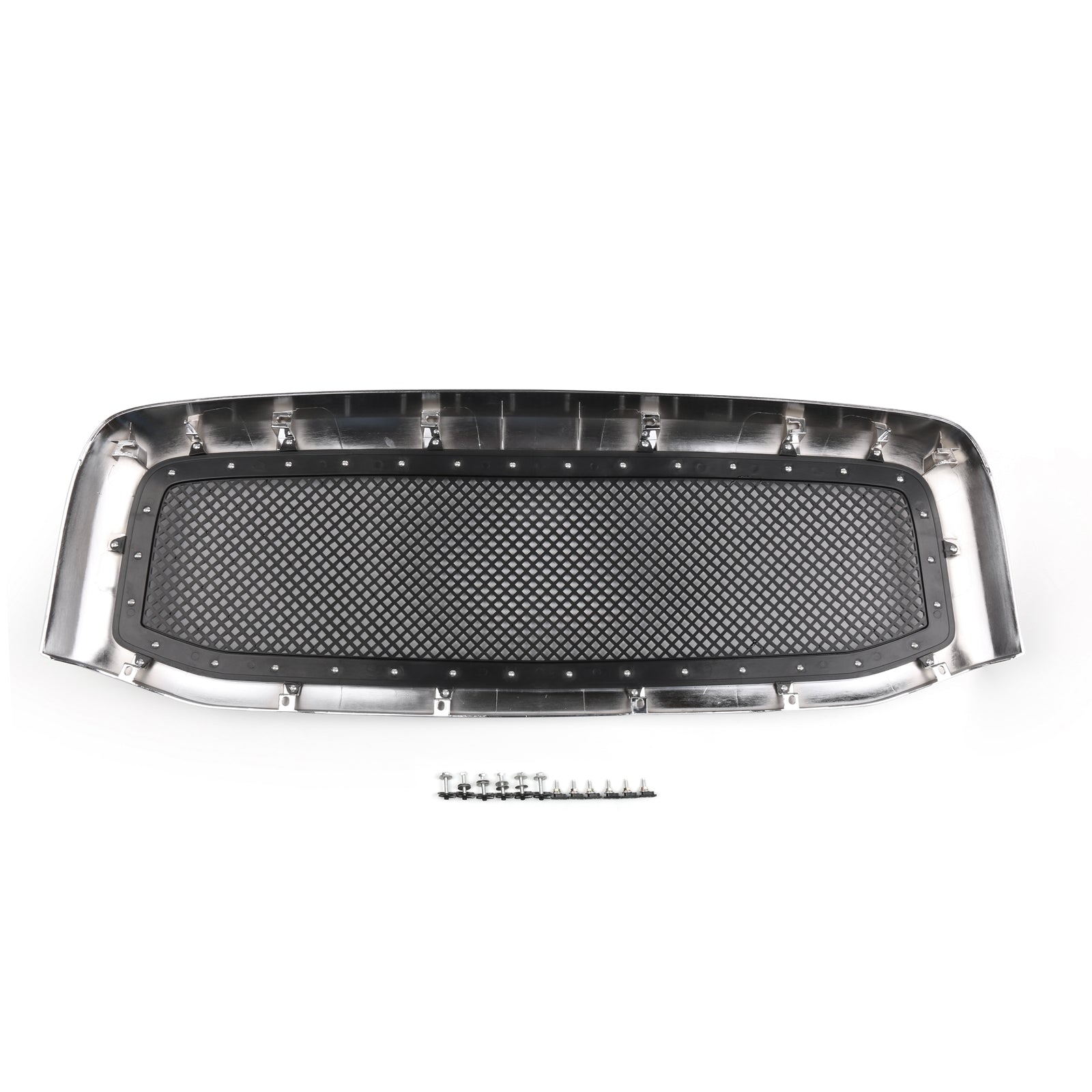 Dodge Ram 1500 2500 3500 2006-2008 Mesh Rivet Grill Replacement Front Hood Black / Chrome Grille