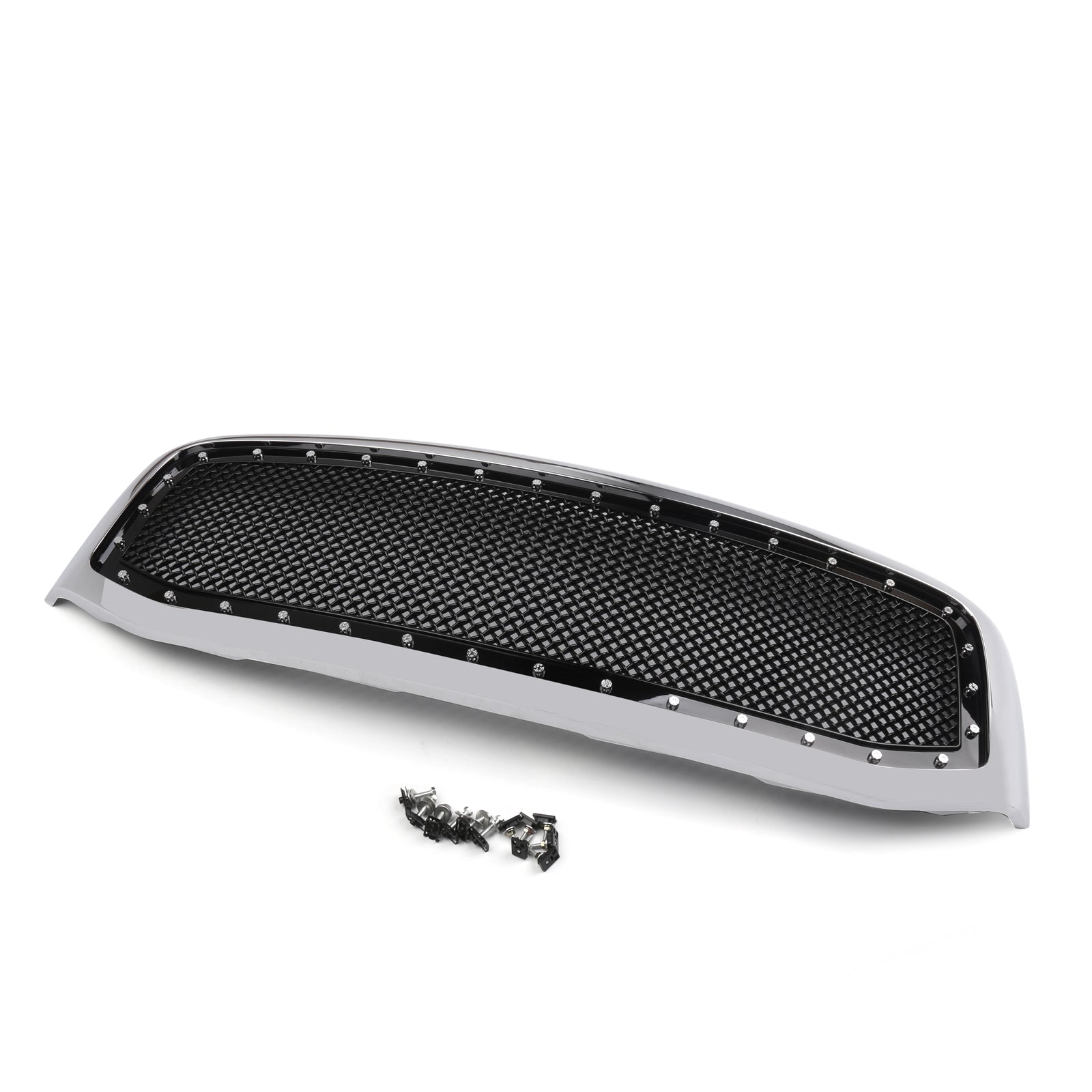 Dodge Ram 1500 2500 3500 2006-2008 Mesh Rivet Grill Replacement Front Hood Black / Chrome Grille