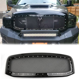 2006-2008 Dodge Ram 1500 2500 3500 Front Grill Mesh Rivet Style Gloss Black Front Bumper Grille