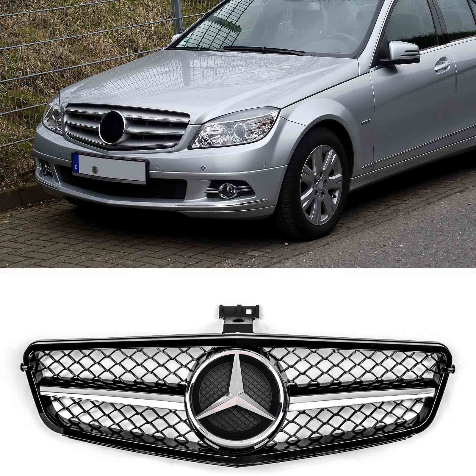 Grille de pare-chocs avant noire de remplacement pour Mercedes Benz Classe C W204 C250 C300 C350 2008-2014