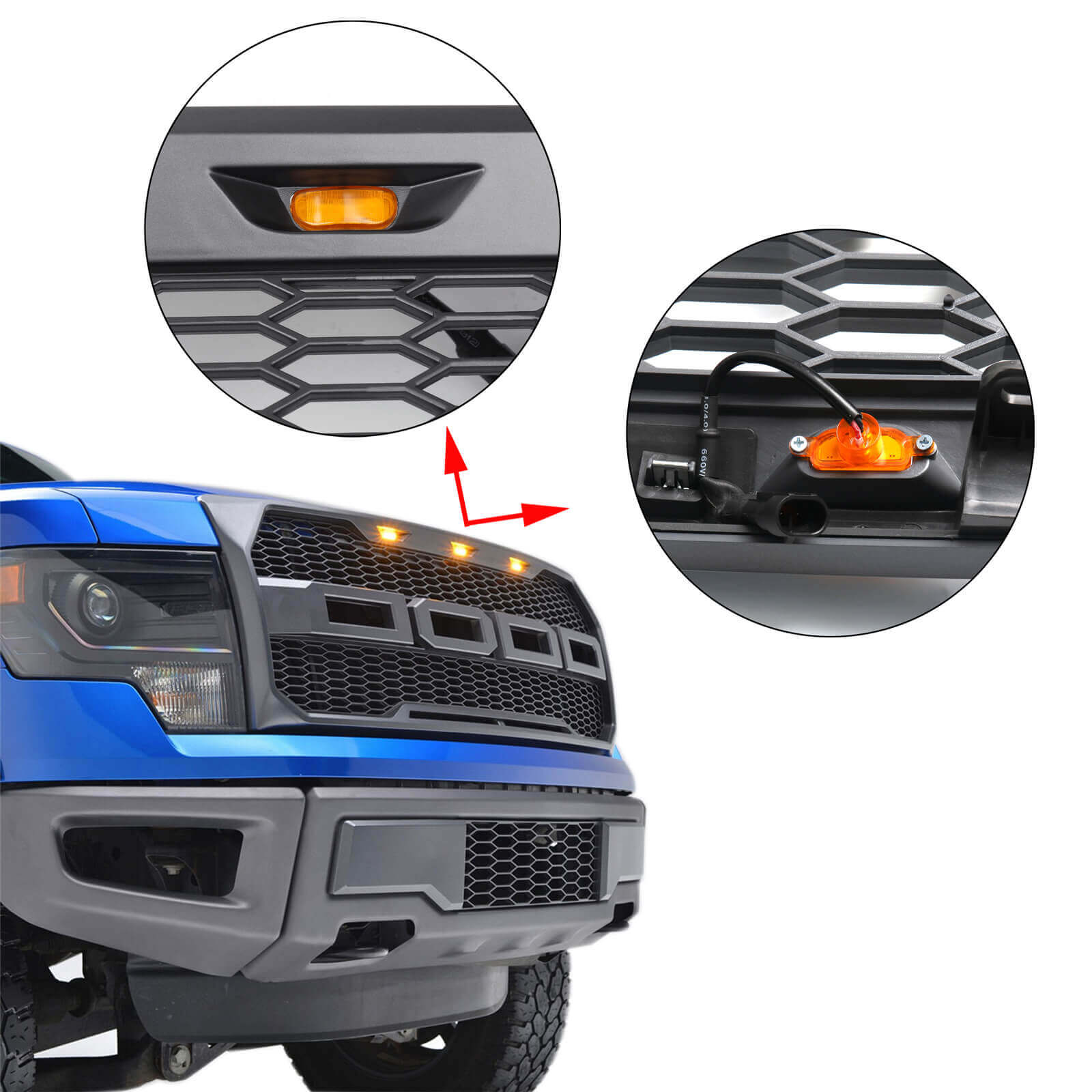 2009-2014 Ford F150 XLT/Lariat/King Ranch/FX4 Replacement Grille W/LED Grey Black Raptor Style Grill