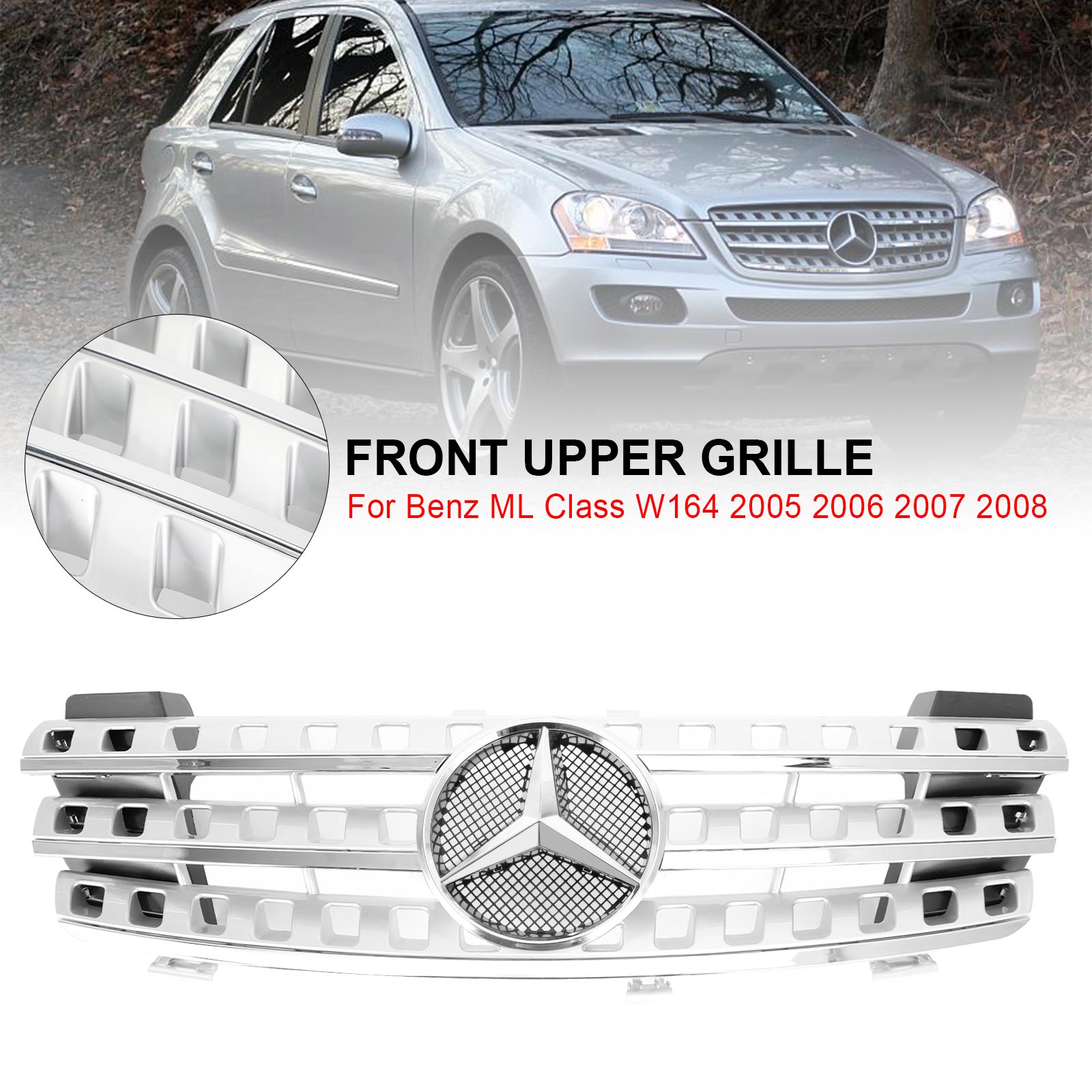 Rejilla Frontal de Reemplazo en Cromo con Emblema de Estrella para Mercedes-Benz Clase ML (W164) 2005-2008