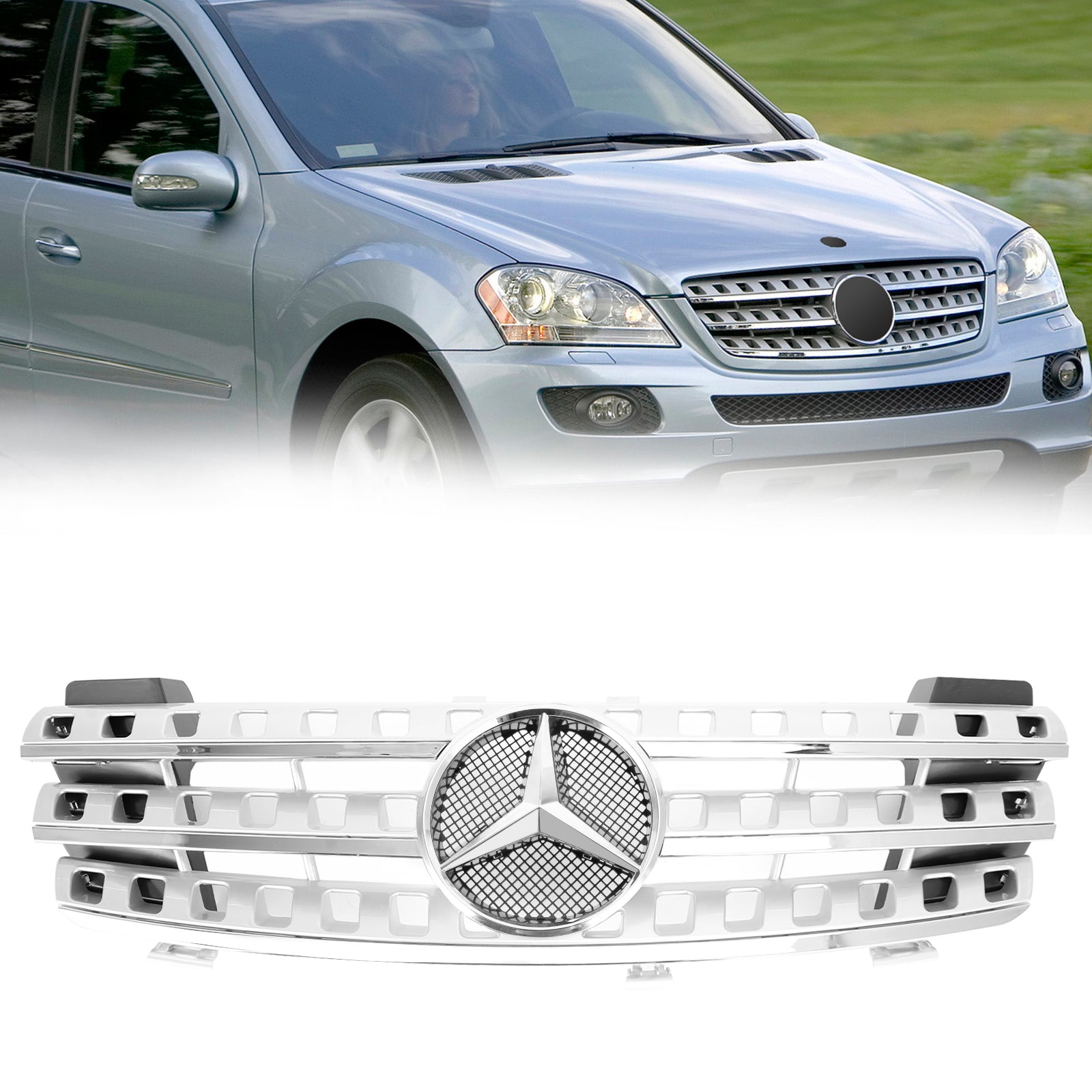 Rejilla Frontal de Reemplazo en Cromo con Emblema de Estrella para Mercedes-Benz Clase ML (W164) 2005-2008