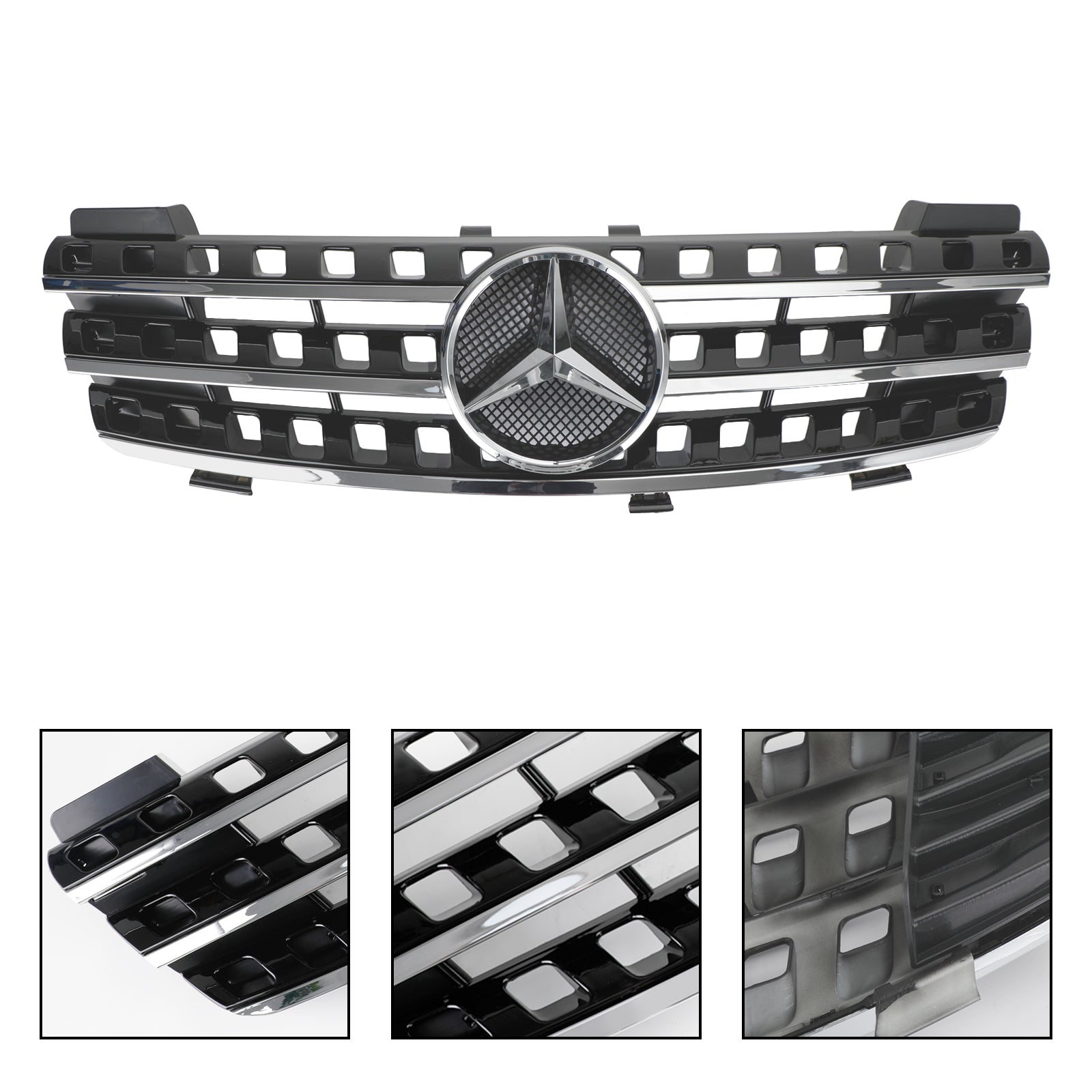 Parrilla delantera cromada negra para Mercedes Benz Clase ML W164 ML320/300/350/500 2005-2008