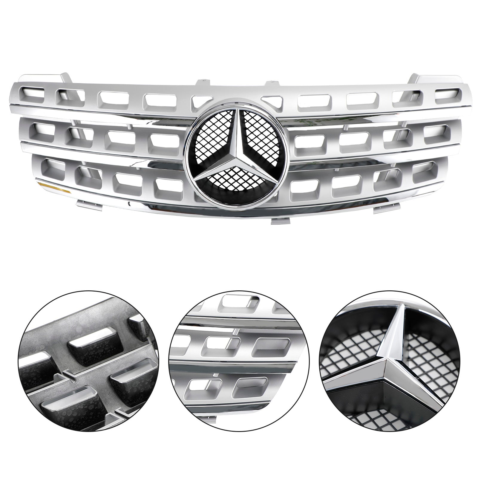 Calandre avant de style AMG Mercedes Benz Classe ML W164 ML320/300/350/500 2005-2008 Grille chromée argentée