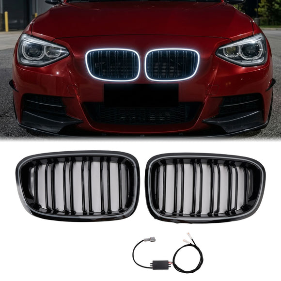 2011-2015 BMW Série 1 F20 F21 Double ligne Rein LED Grill pare-chocs avant calandre noire avec anneau complet LED
