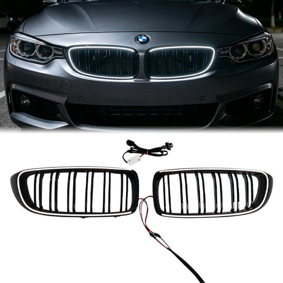 2014-2020 BMW 4 Series F32 F33 F36 Double Slat Kidney LED Grill Front Bumper Replacement Black Grille