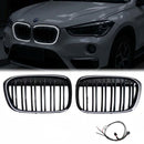 2016–2019 BMW X1 F48 2-teiliger Doppellinien-Nieren-LED-Grill für die vordere Stoßstange, schwarzer Ersatzgrill-1
