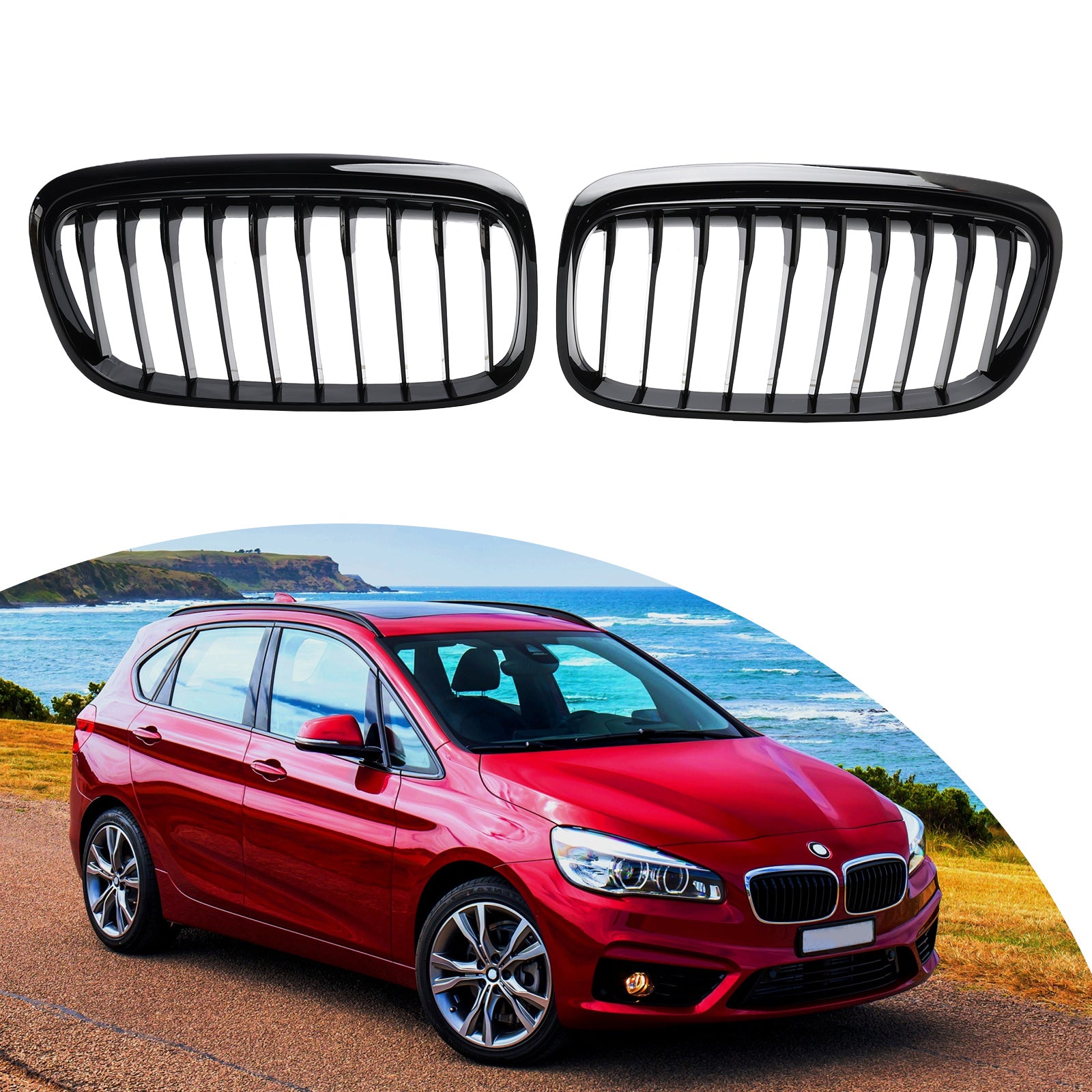 2015-2018 BMW 2 Series F45 F46 218d/220d/218i/M240i Pre-Facelift Front Grille Gloss Black Grill