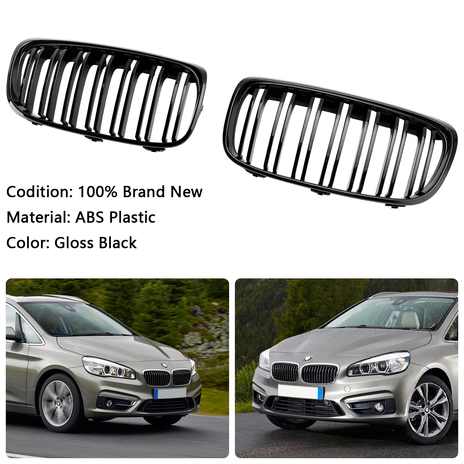 Calandre avant pré-remodelée BMW Série 2 F45 F46 218d/220d/218i/M240i 2015-2018, calandre noire brillante