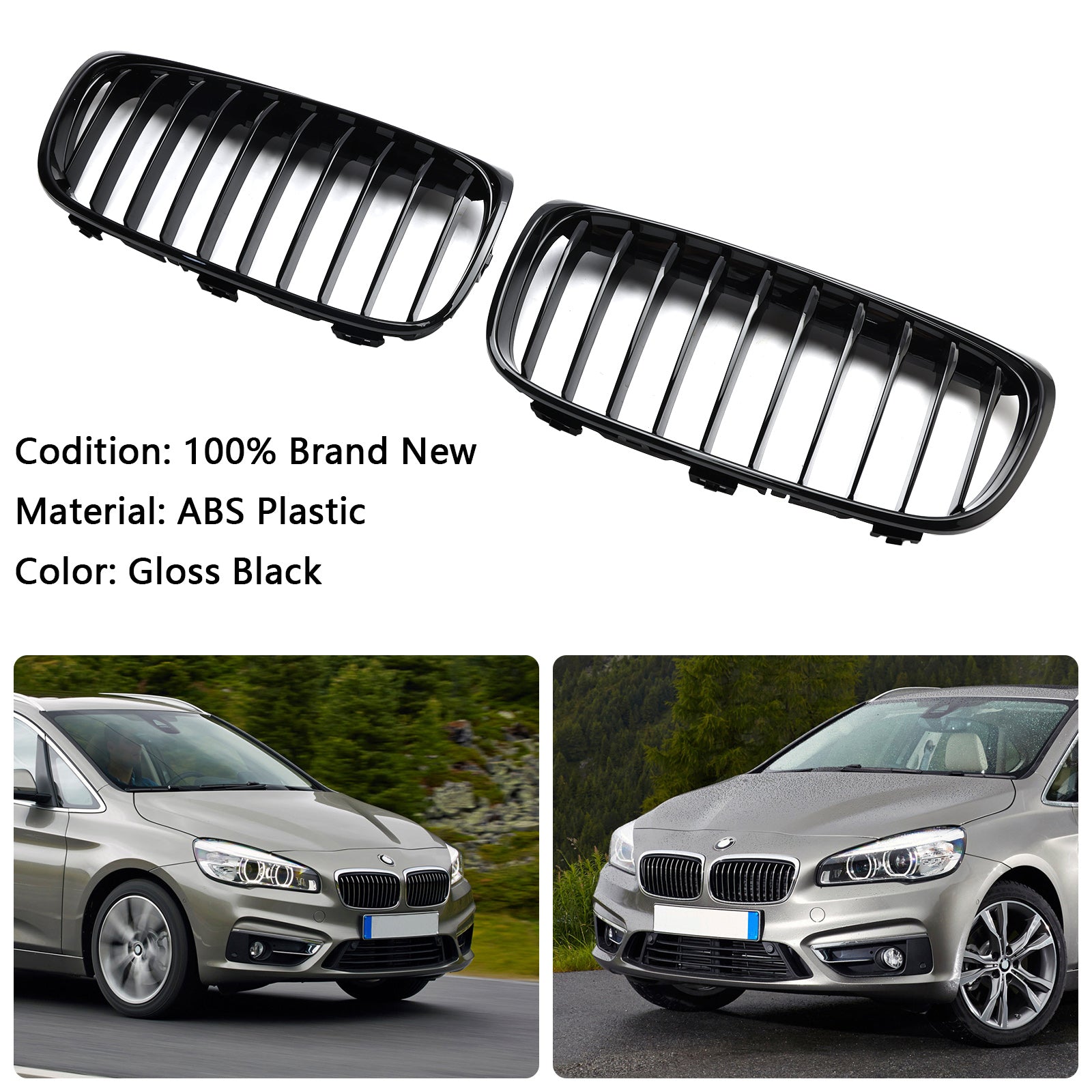 2015-2018 BMW 2 Series F45 F46 218d/220d/218i/M240i Pre-Facelift Front Grille Gloss Black Grill