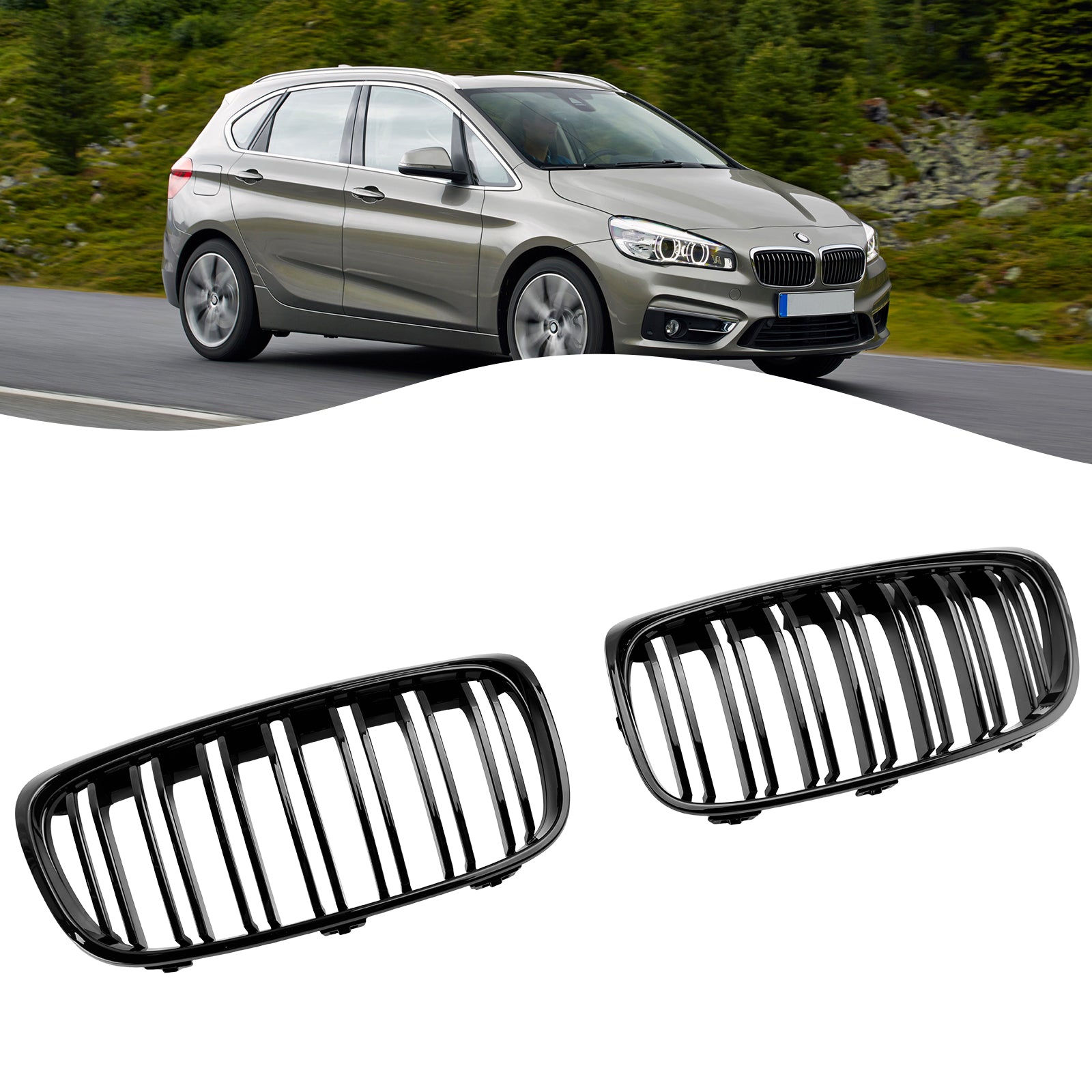 2015-2018 BMW 2 Series F45 F46 218d/220d/218i/M240i Pre-Facelift Front Grille Gloss Black Grill