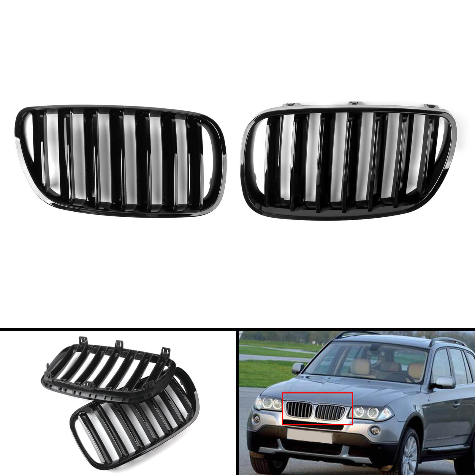 Parrilla delantera para BMW X3 E83 2007-2010 25si 30si xDrive28i xDrive30i Facelift en color negro mate