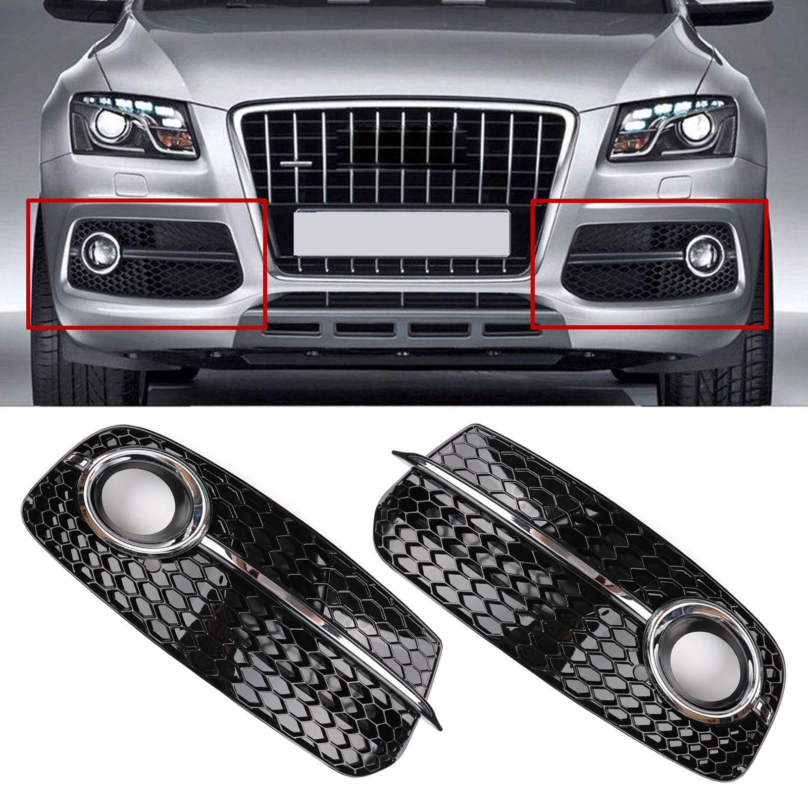 Audi 2013-2017 Q5 Standard Version ABS 8R0807681M 8R0807681N Front Fog Lamp Lower Grille Grill Cover Kit