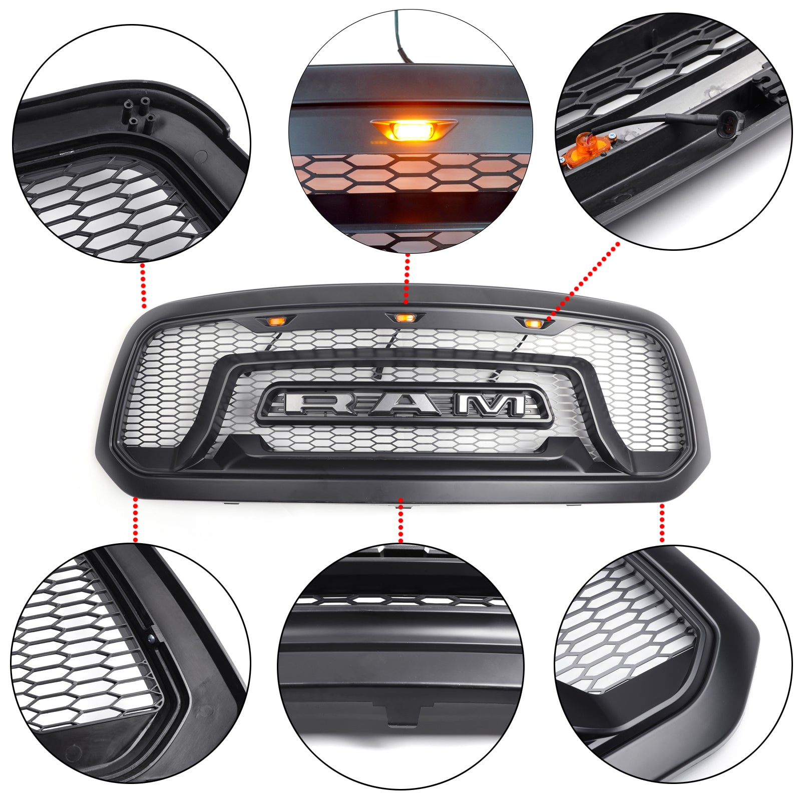 Ram 1500 2013-2018 Chrome Grille Big Horn / Rebel Style Front Bumper Grill With LED Light