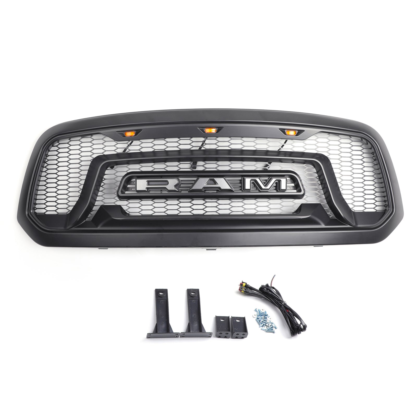 Grille de pare-chocs avant de remplacement de style Dodge Ram 1500 Rebel 2013-2018 Grille noire avec lettre et lumière LED