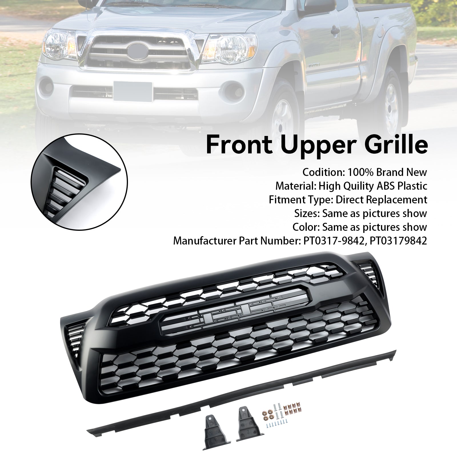 Grille de pare-chocs avant de remplacement pour Toyota Tacoma 2005-2011, grille noire mate