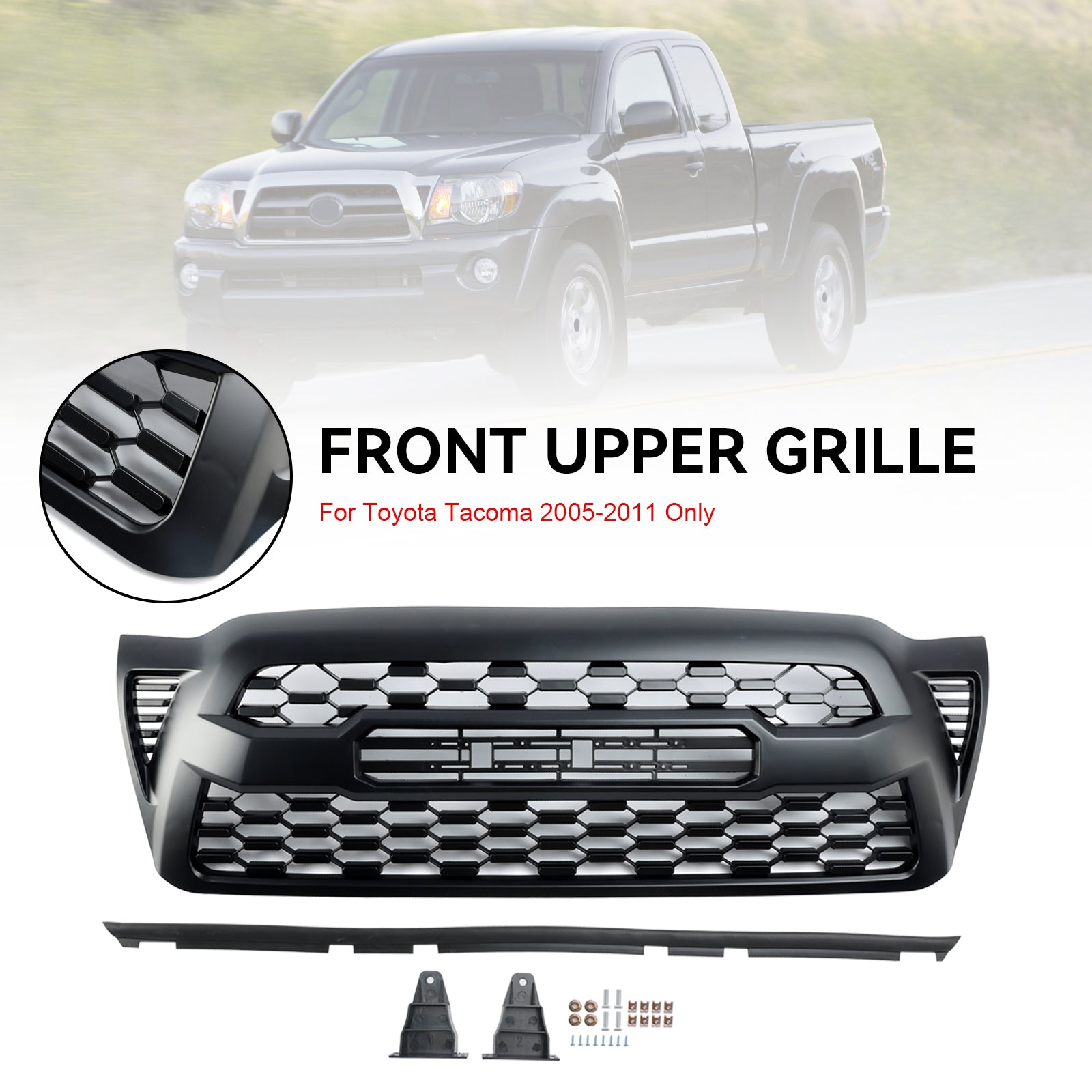 2005-2011 Toyota Tacoma Front Bumper Grille Replacement Matte Black Grill