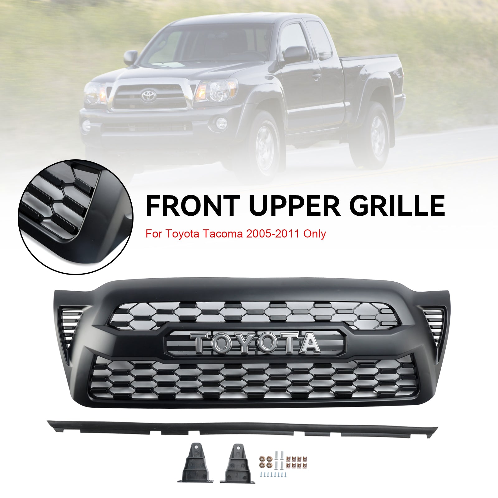 2005-2011 Toyota Tacoma TRD PRO Style Front Bumper Grille Replacement Matte Black Grill