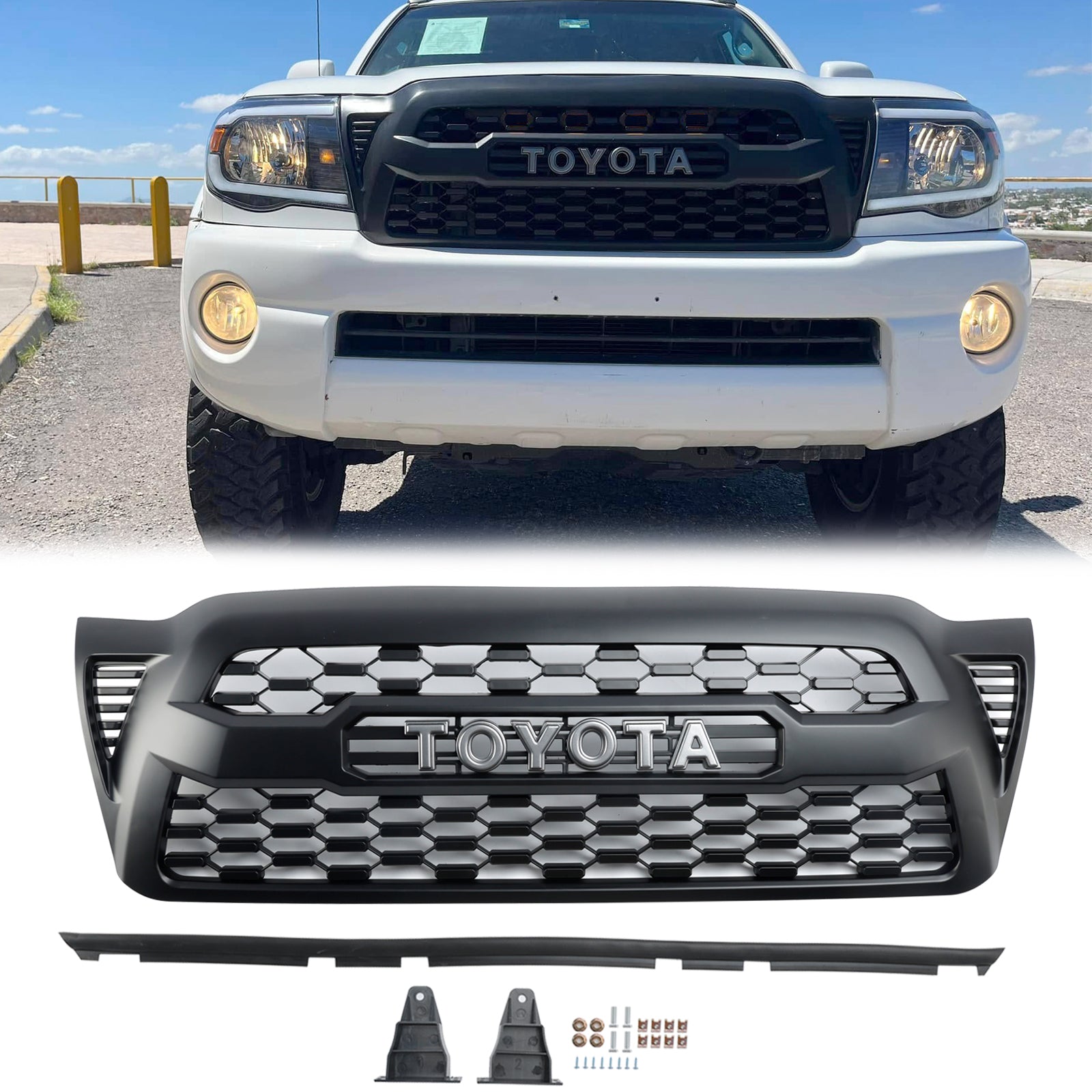 2005-2011 Toyota Tacoma TRD PRO Style Front Bumper Grille Replacement Matte Black Grill