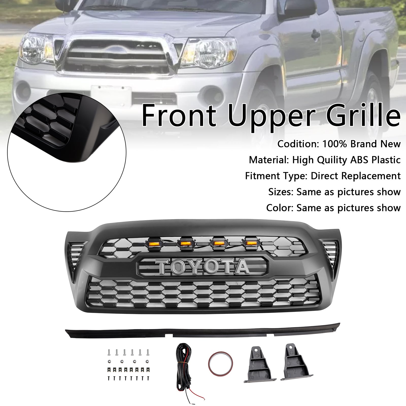 Toyota Tacoma | 2005-2011 |TRD PRO Grille | Matt Black | Air Intake Radiator Front Bumper Grille + LED Light & Letter