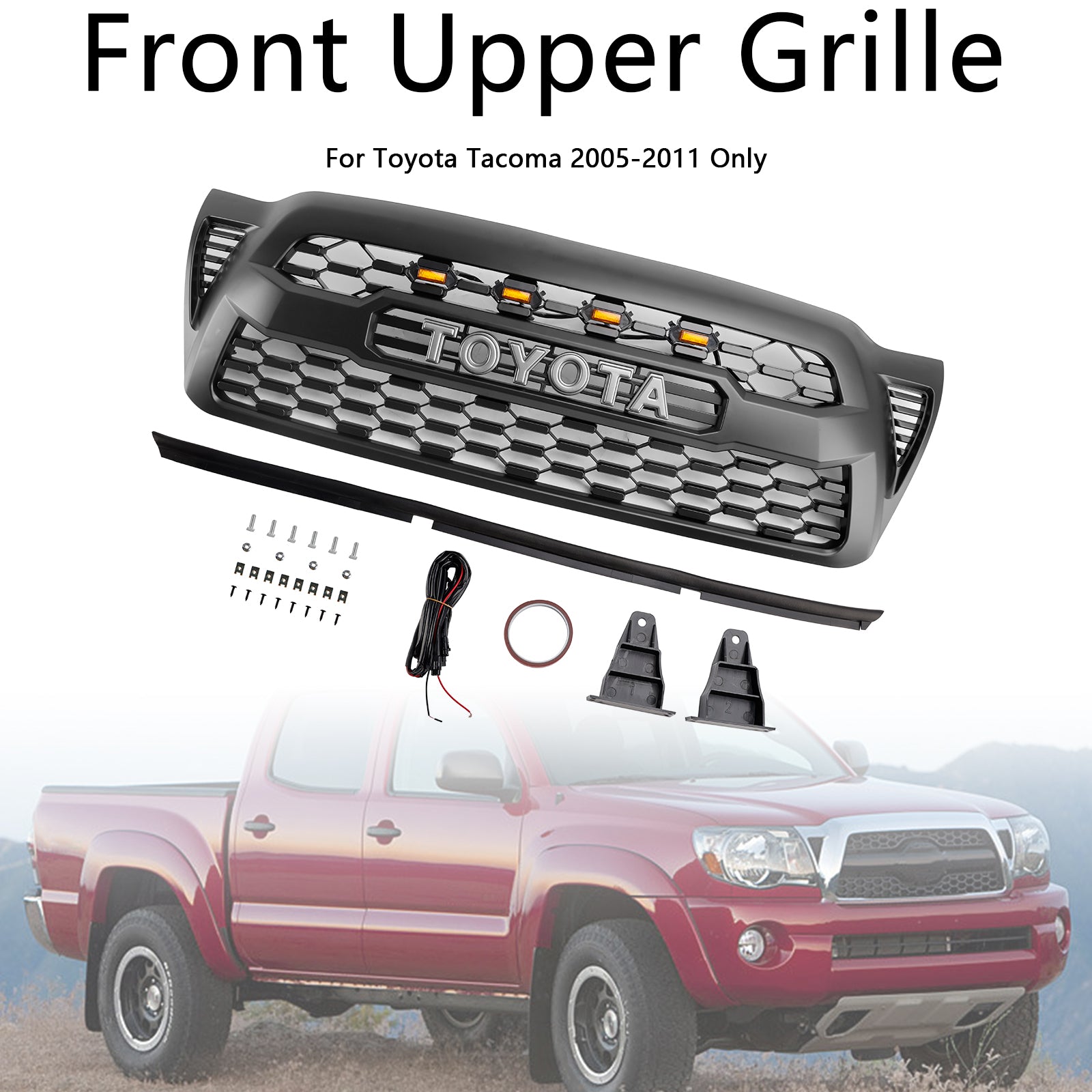Toyota Tacoma 2005-2011 Trd Pro Style Front Grille Honeycomb Replacement Black Grill W/ Letter