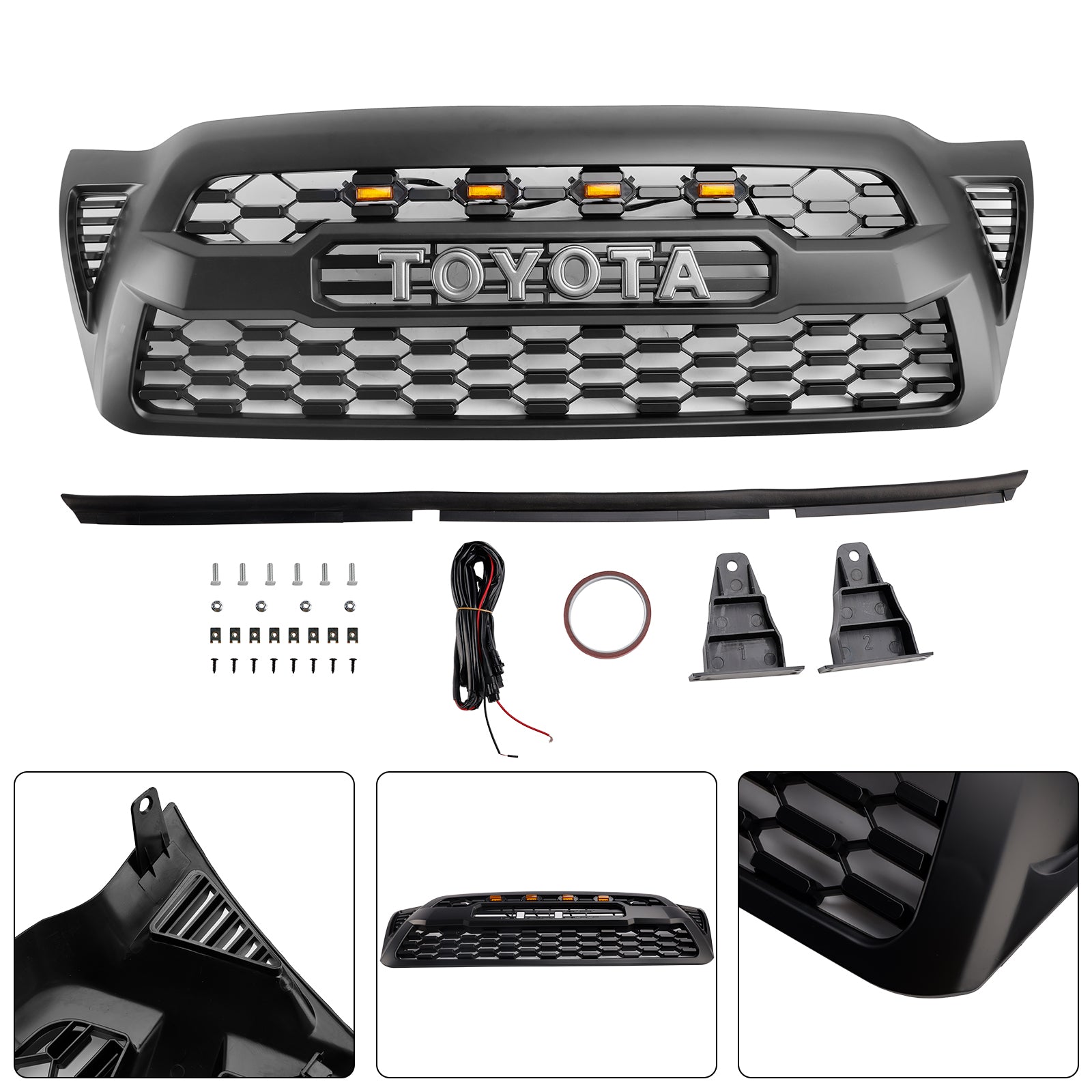 2005-2011 Toyota Tacoma TRD PRO Style Grill Front Bumper Matte Black Grille W/ LED Light