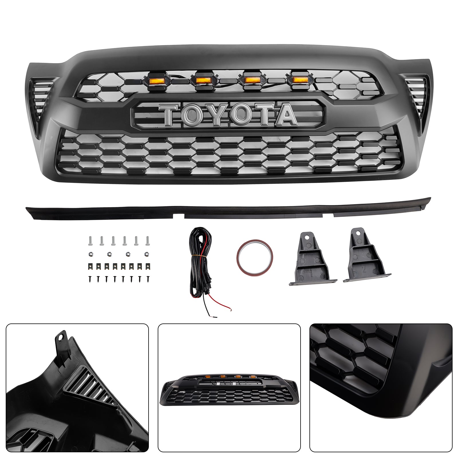 Toyota Tacoma 2005-2011 Trd Pro Style Front Grille Honeycomb Replacement Black Grill W/ Letter