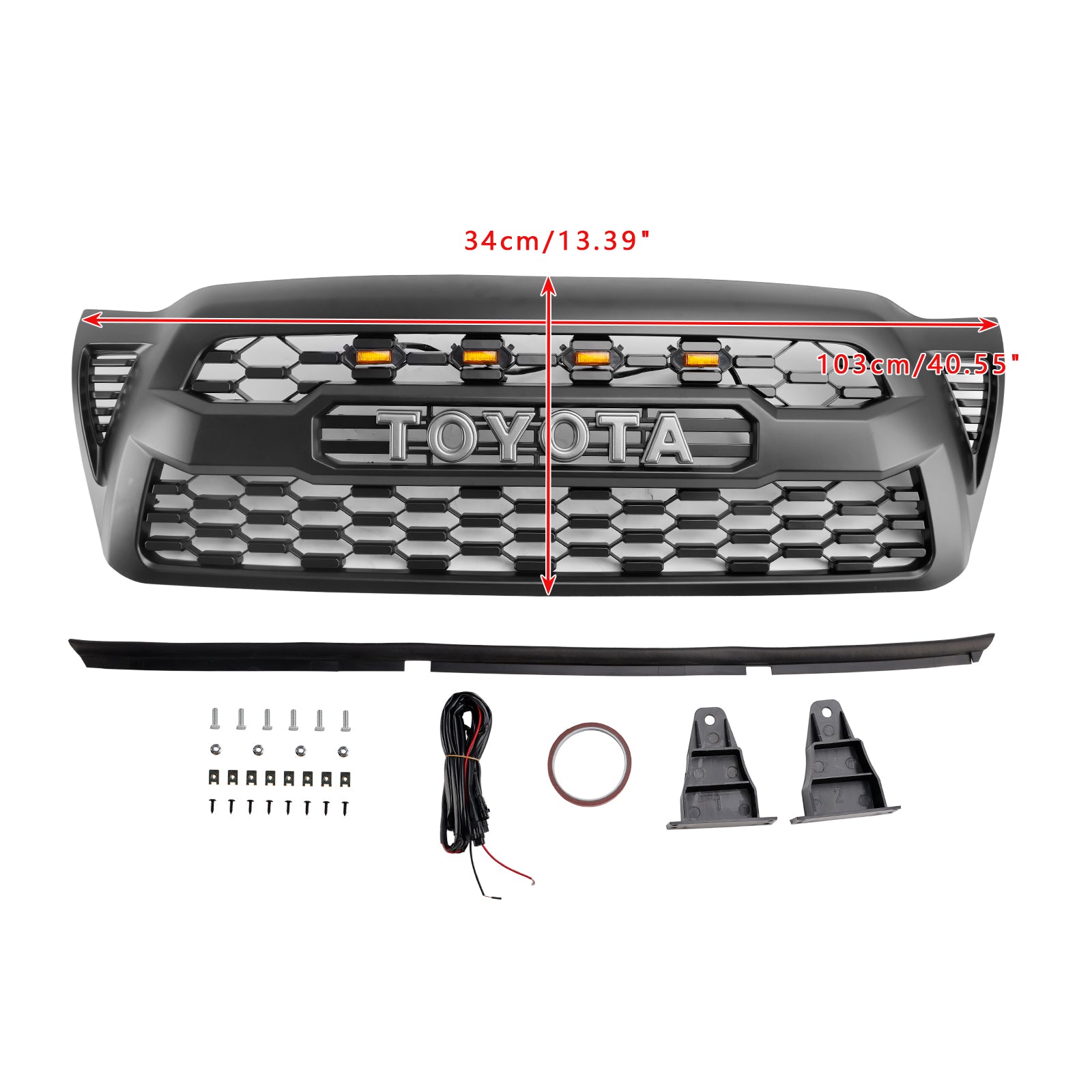 Toyota Tacoma | 2005-2011 | Parrilla TRD PRO | Negro mate | Rejilla de parachoques delantero con entrada de aire y radiador + luz LED y letras