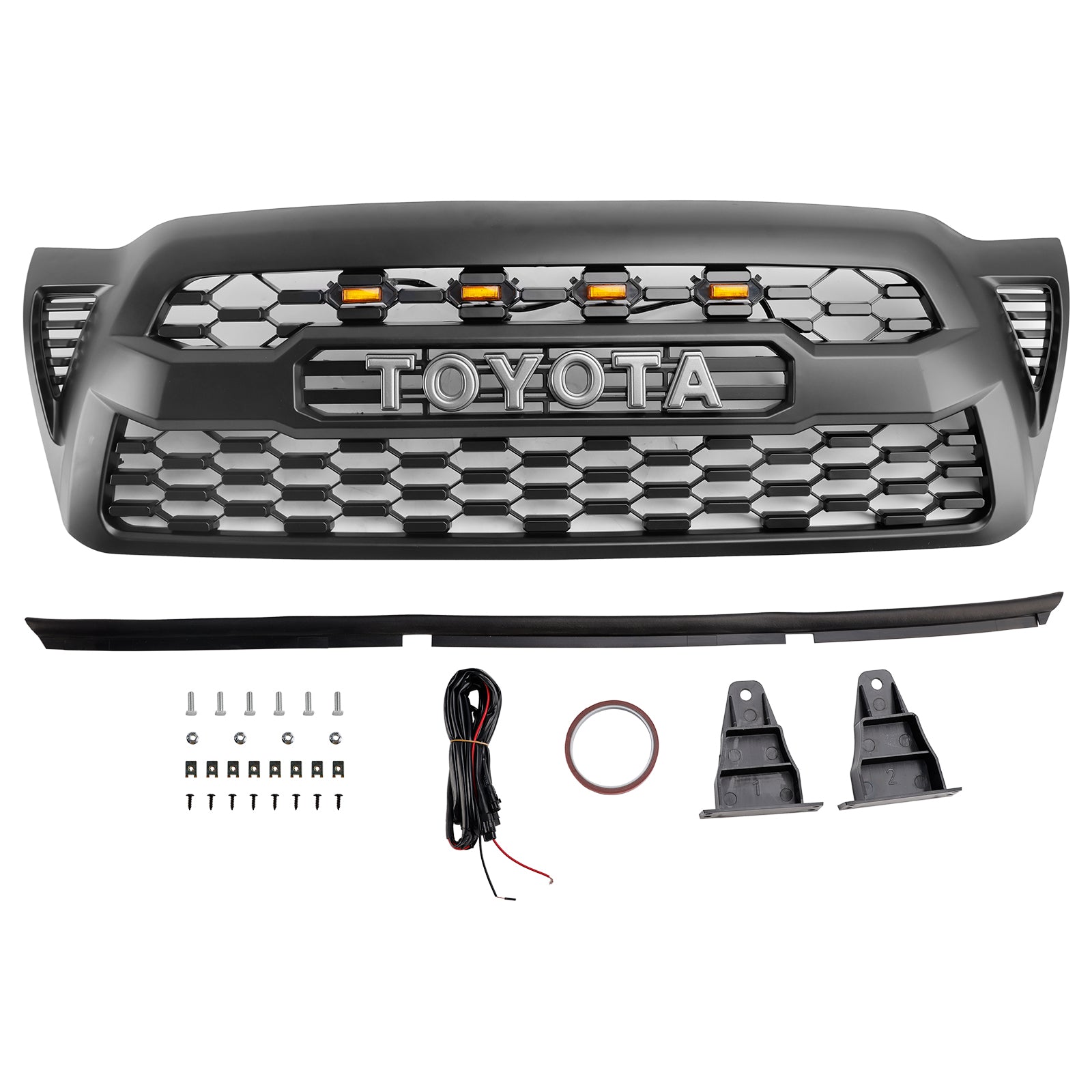 Toyota Tacoma | 2005-2011 |TRD PRO Grille | Matt Black | Air Intake Radiator Front Bumper Grille + LED Light & Letter