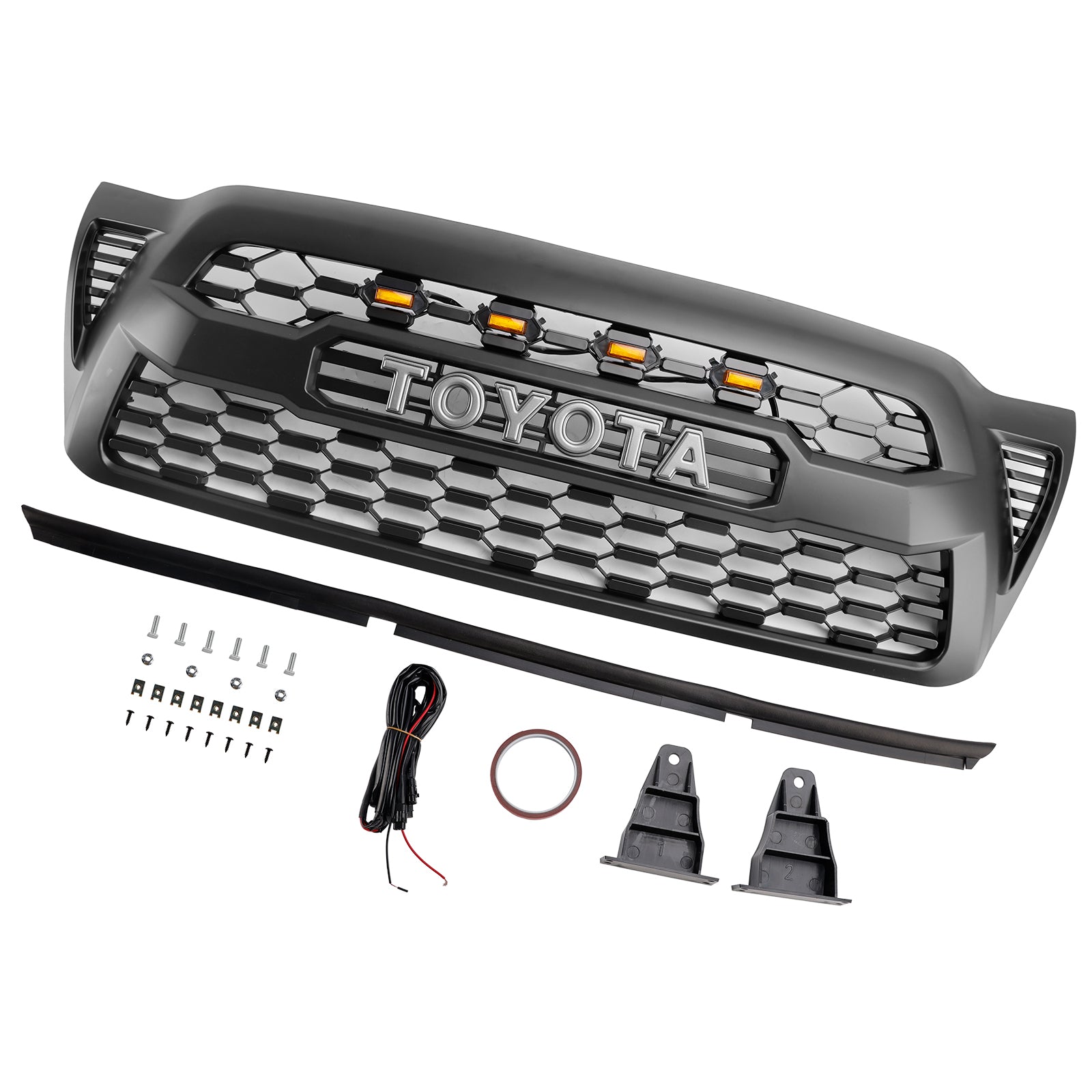 Toyota Tacoma | 2005-2011 | Parrilla TRD PRO | Negro mate | Rejilla de parachoques delantero con entrada de aire y radiador + luz LED y letras