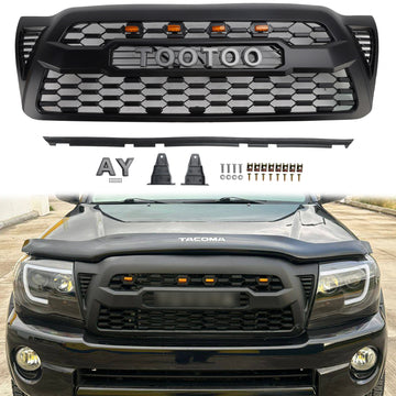 2005-2011 Toyota Tacoma TRD PRO Style Grill Parachoques delantero Parrilla negra mate con luz LED