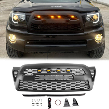 Griglia nera opaca per paraurti anteriore stile Toyota Tacoma TRD PRO 2005-2011 con luce a LED