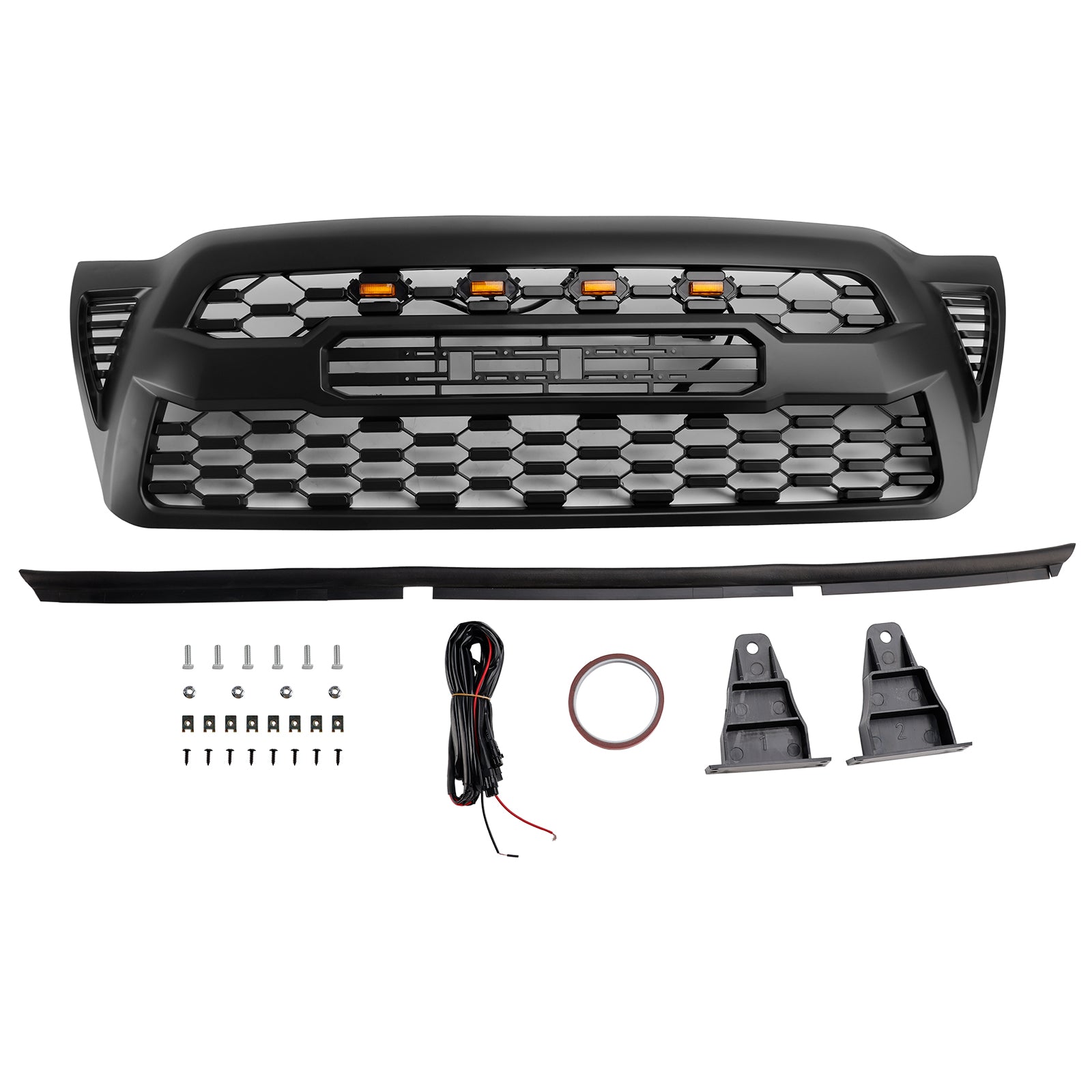 2005-2011 Toyota Tacoma TRD PRO Style Grill Front Bumper Matte Black Grille W/ LED Light