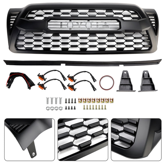 Toyota Tacoma TRD PRO Black Front Grille Replacement Honeycomb Grill 2005-2011 With TOYOTA Letter