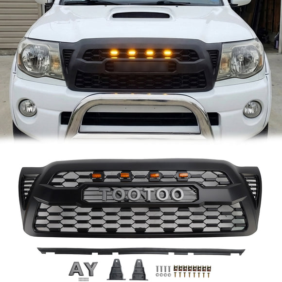 2005-2011 Toyota Tacoma TRD PRO Style Grill Voorbumper Matzwarte grille met LED-licht