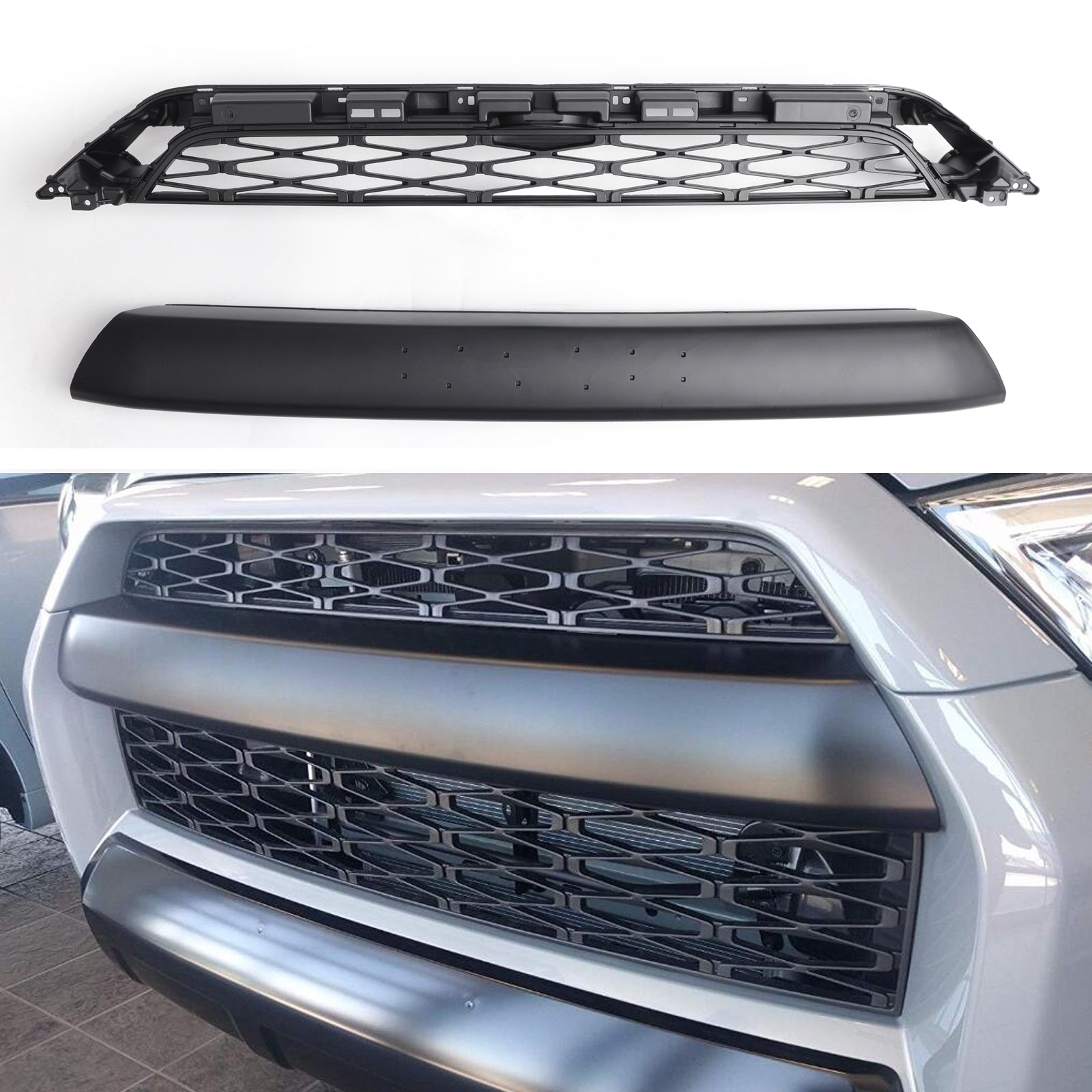 Toyota 2014-2019 4Runner TRD PRO 2 Piece Front Bumper Grill Replacement Blcak Grille