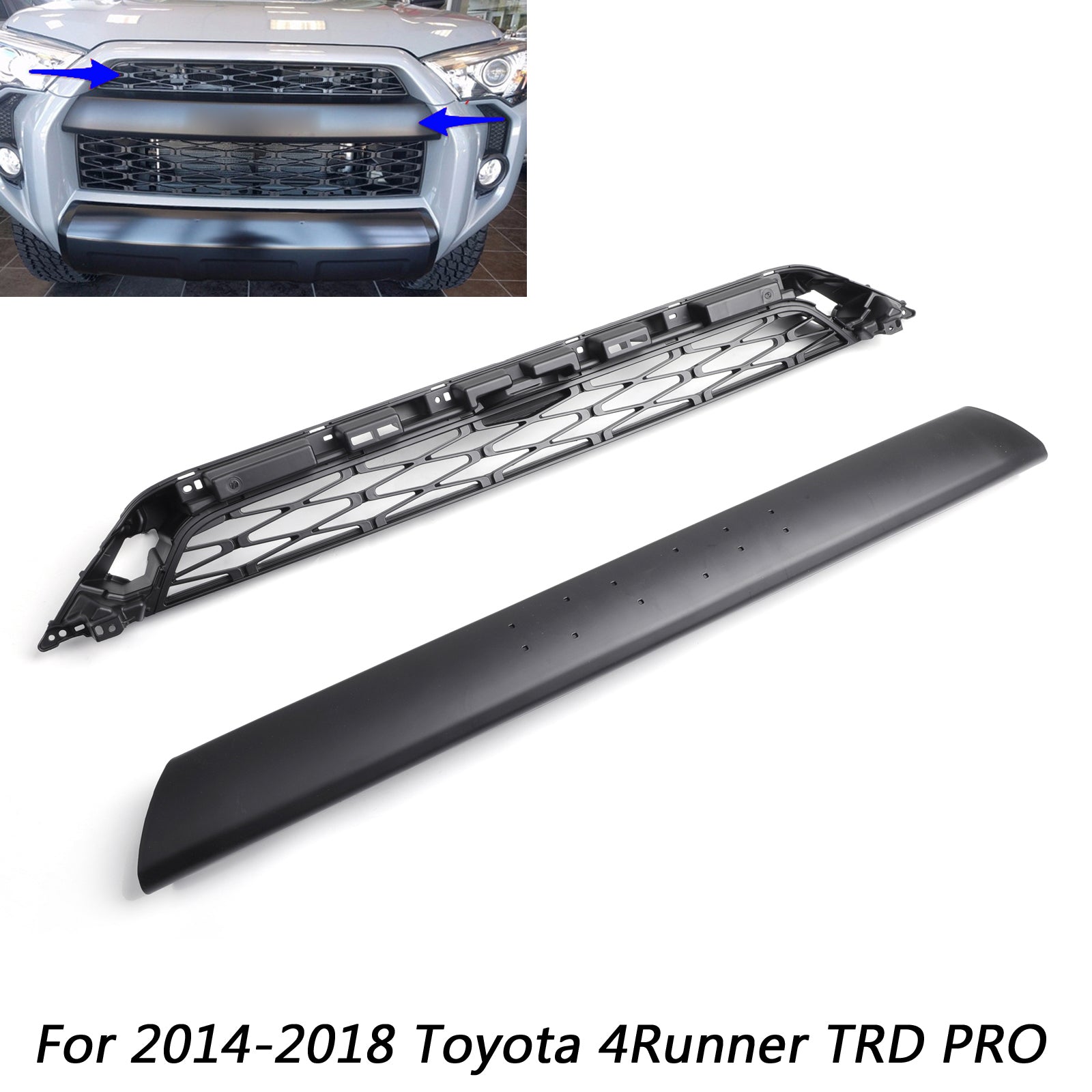 Toyota 2014-2019 4Runner TRD PRO 2 Piece Front Bumper Grill Replacement Blcak Grille