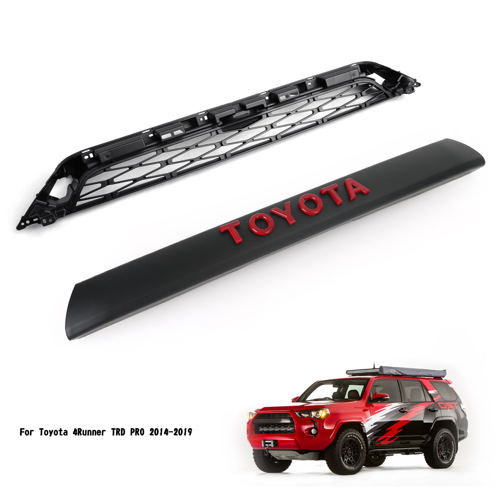 2014-2019 Toyota 4Runner TRD PRO 2 Piece Front Bumper Grill Replacement Blcak Grille