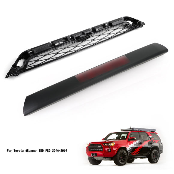 2014-2019 Toyota 4Runner TRD PRO 2 Piece Front Bumper Grill Replacement Blcak Grille
