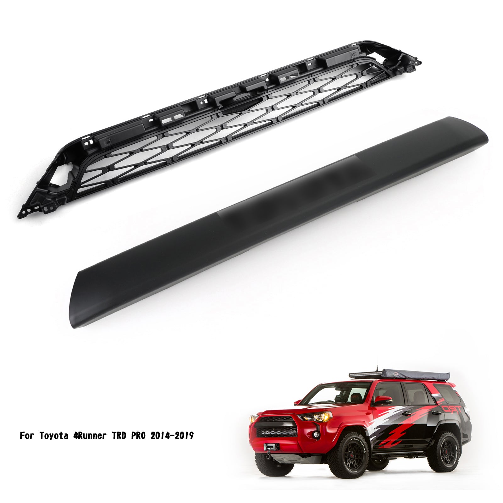 2014-2019 Toyota 4Runner TRD PRO 2 Piece Front Bumper Grill Replacement Blcak Grille