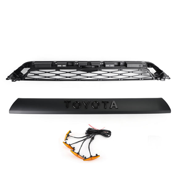Toyota 4Runner 2020-2024 Kit de grille de pare-chocs avant 2 pièces style TRD PRO noir avec LED