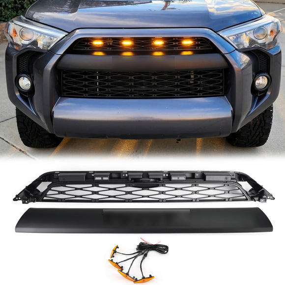 Toyota 4Runner 2020-2024 Rejilla de parachoques delantero de 2 piezas TRD PRO Style Kit de parrilla negra con LED