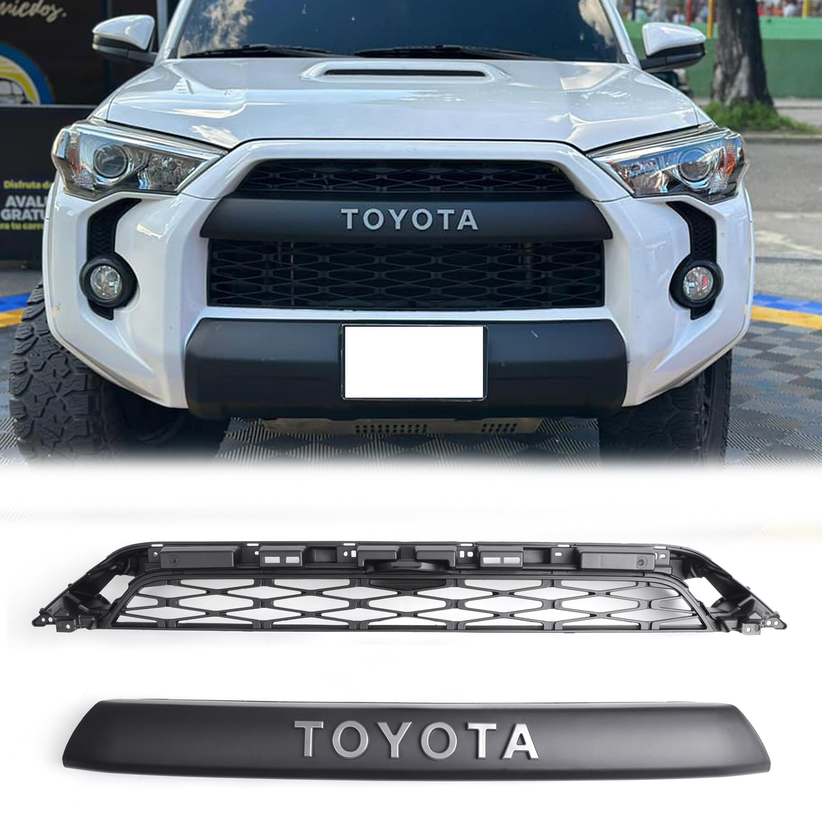 2014-2019 Toyota 4Runner TRD PRO 2 Piece Front Bumper Grill Replacement Blcak Grille