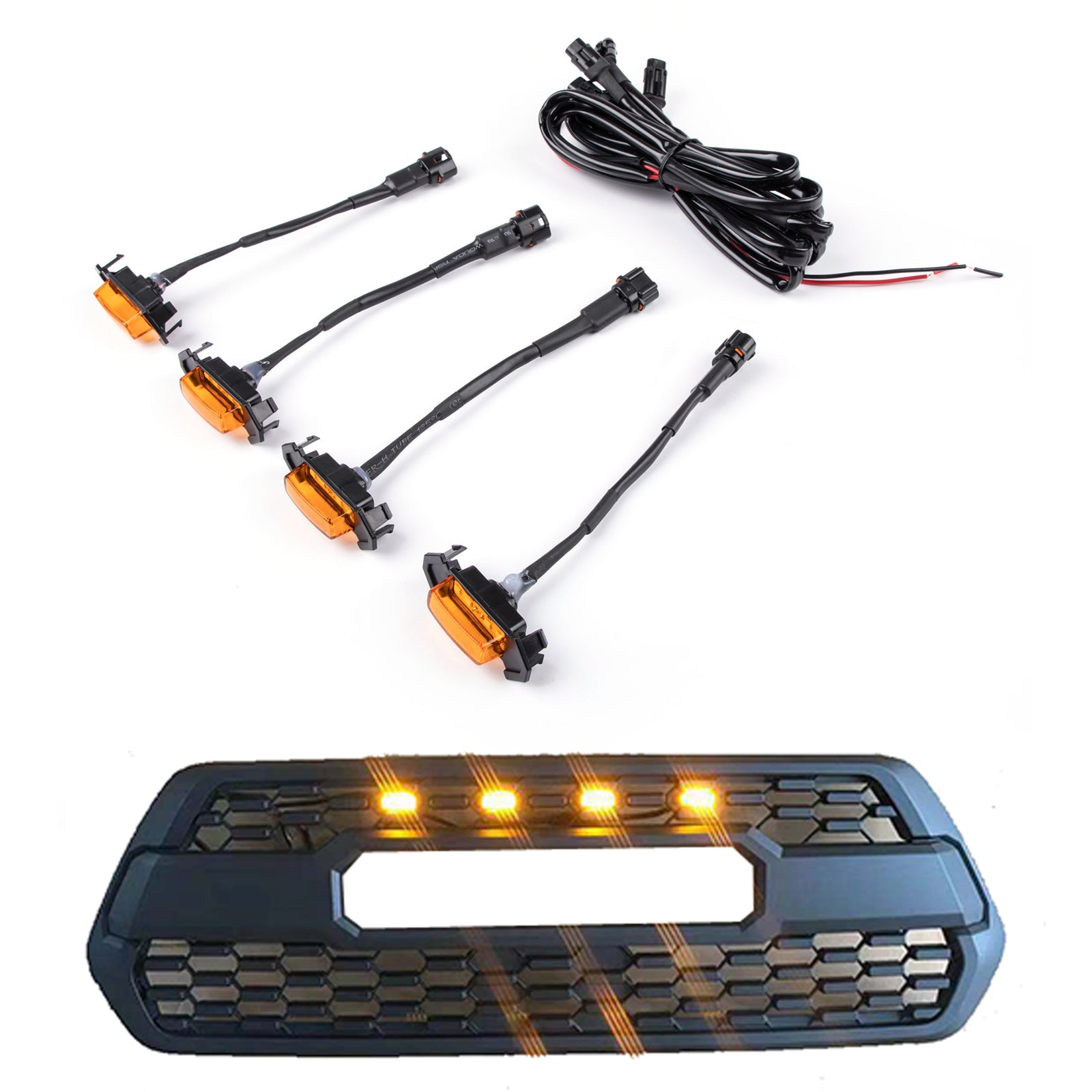 Kit de rejilla de repuesto para parachoques delantero estilo TRD PRO de Toyota Tacoma 2016-2023 con luz LED, color negro