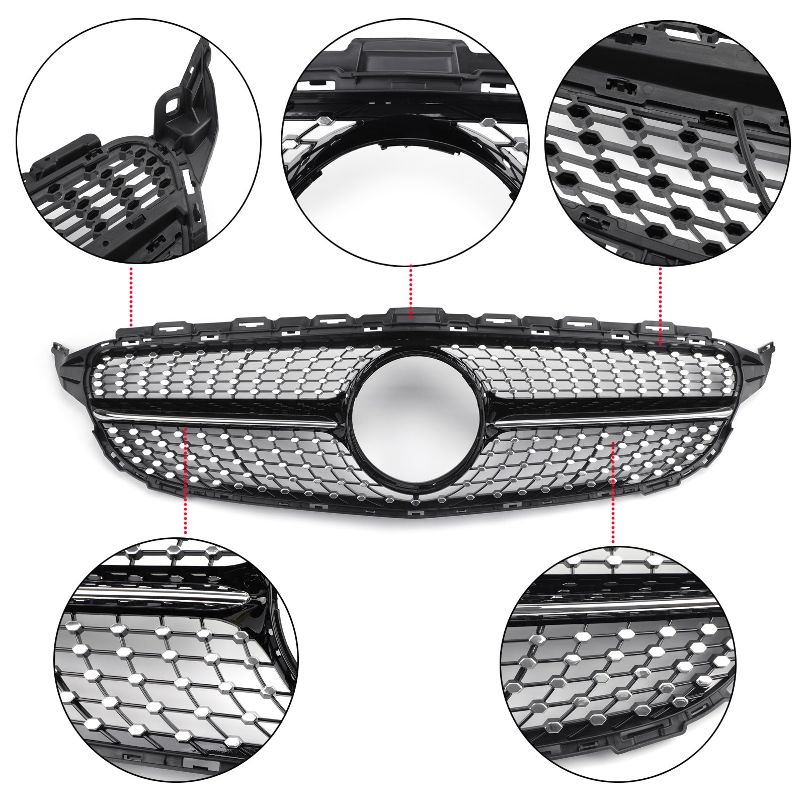 Grille de calandre avant noire diamant de style AMG pour Mercedes Benz Classe C W205 C200 C250 C300 C350 2015-2018 