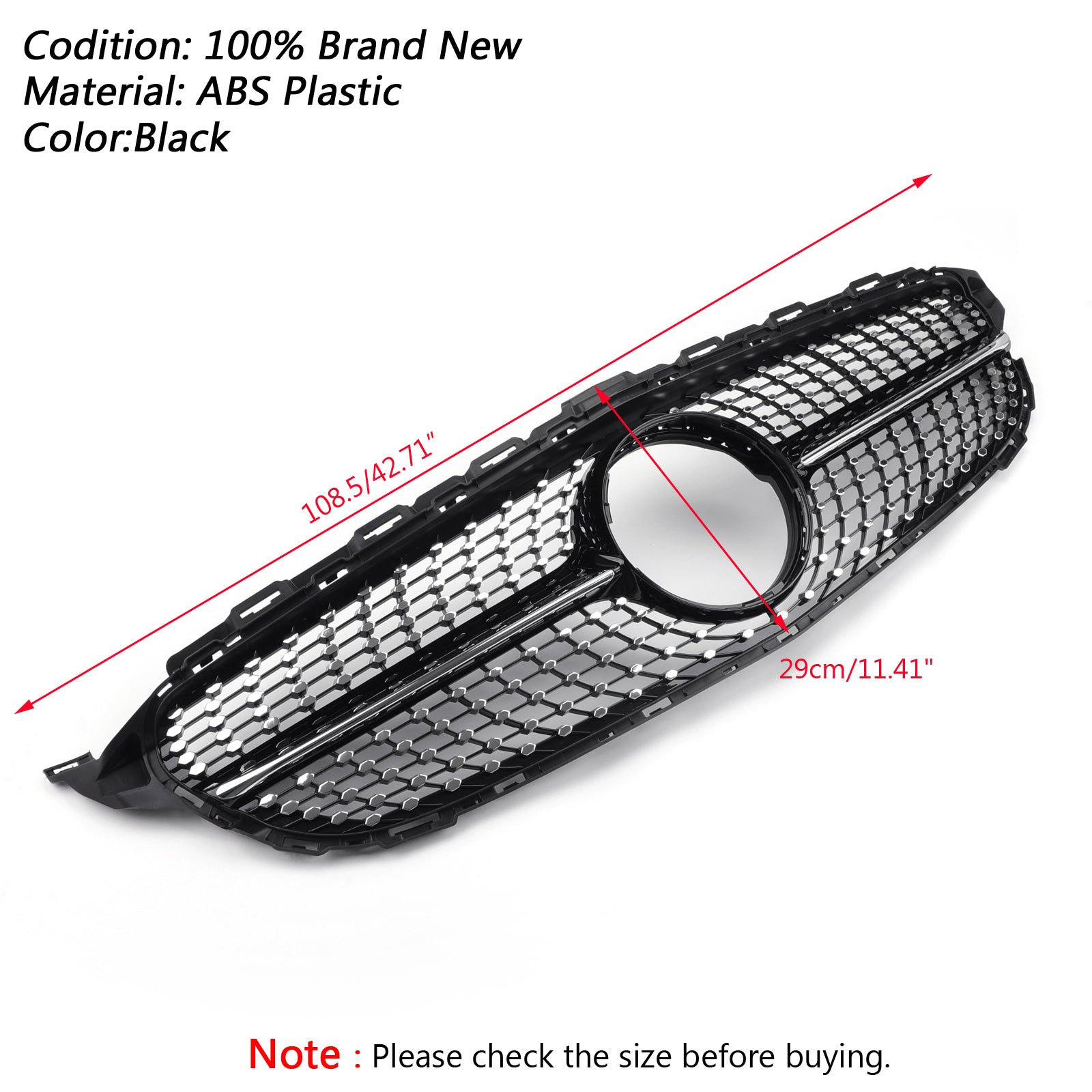 Grille de pare-chocs avant noire diamantée Mercedes Benz Classe C W205 C205 A205 C200 C250 C300 C350 2015-2018 - 0